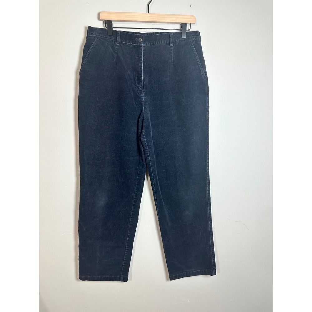 LL Bean‎ 16 Reg Black Corduroy Straight Leg Pants Elastic Waist Vintage
